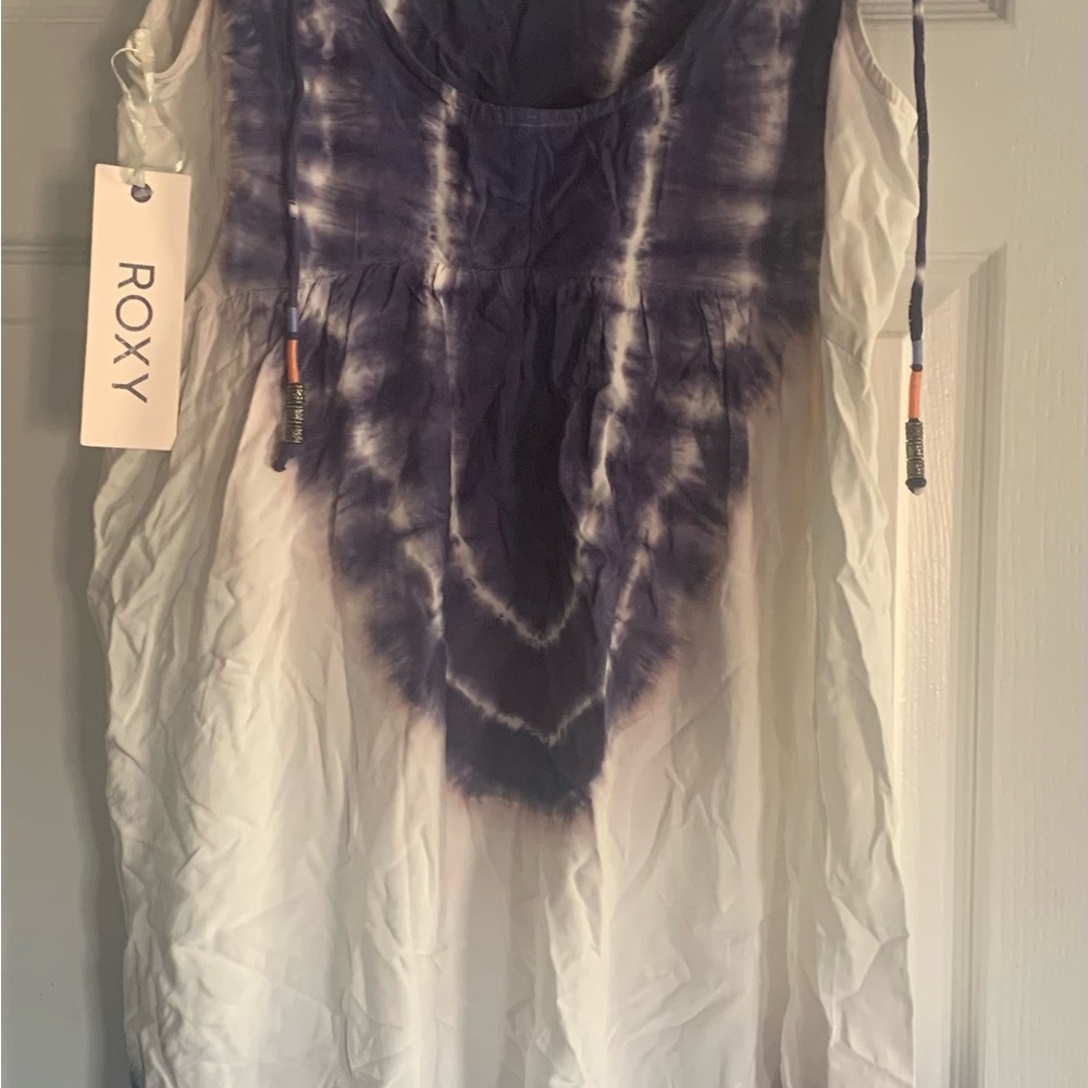 NWT Roxy Sundress Blue White with Straps White Patin Tie Dye Size Large